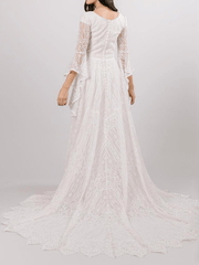 Inrosy robe longue dentelle fluide v-cou manches trompette manches longues femme élégant de soirée pour mariage champetre