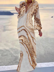 Inrosy robe longue fluide décolleté plongeant manches longues femme élégant soirée de plage