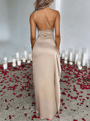 Inrosy robe demoiselle d'honneur moulante fendu le côté dos nu à fines brides une épaule femme élégant de soirée pour mariage