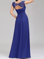 Inrosy robe demoiselle d'honneur dentelle fluide fermeture éclair dos nu col rond manches courtes élégant de soirée pour mariage