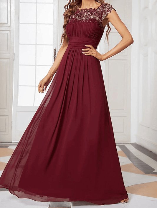 Inrosy robe demoiselle d'honneur dentelle fluide fermeture éclair dos nu col rond manches courtes élégant de soirée pour mariage