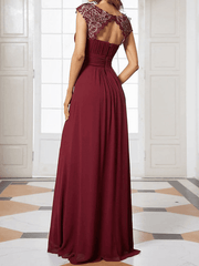 Inrosy robe demoiselle d'honneur dentelle fluide fermeture éclair dos nu col rond manches courtes élégant de soirée pour mariage