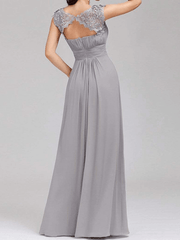 Inrosy robe demoiselle d'honneur dentelle fluide fermeture éclair dos nu col rond manches courtes élégant de soirée pour mariage