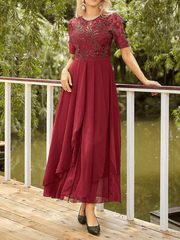 Inrosy robe demoiselle d'honneur mousseline plissé col rond manches courtes élégant mode femme de soirée pour mariage