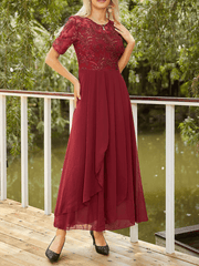 Inrosy robe demoiselle d'honneur mousseline plissé col rond manches courtes élégant mode femme de soirée pour mariage