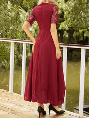 Inrosy robe demoiselle d'honneur mousseline plissé col rond manches courtes élégant mode femme de soirée pour mariage