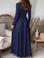 Inrosy robe longue moulante fendu le côté fluide v-cou manches longues femme élégant mode de soirée