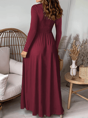 Inrosy robe longue moulante fendu le côté fluide v-cou manches longues femme élégant mode de soirée