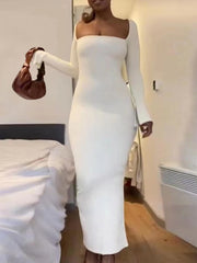 Inrosy robe longue moulante unicolore fendu bustier col carré manches fendues manches longues femme mode de promo