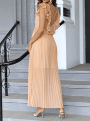 Inrosy longue robe mousseline fendu à volantée plissé dos nu v-cou sans manches femme élégant mode bal de promo