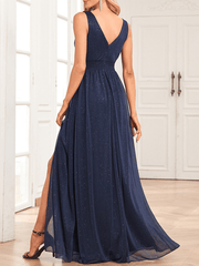 Inrosy robe demoiselle d'honneur brillante paillette mousseline fendu v-cou sans manches dos nu élégant de soirée pour mariage