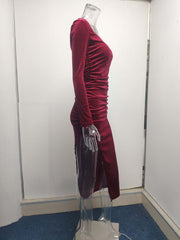 Inrosy robe longue fendu le côté fluide col carré manches longues élégant mode de soirée