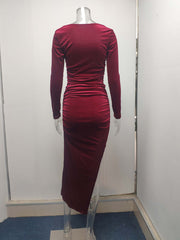 Inrosy robe longue fendu le côté fluide col carré manches longues élégant mode de soirée