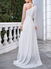 Inrosy robe longue une épaule col rond fendu le côté manches longues élégant mode de soirée cérémonie