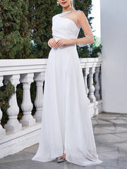 Inrosy robe longue une épaule col rond fendu le côté manches longues élégant mode de soirée cérémonie