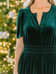 Inrosy robe longue avec velours à volantée v-cou manches courtes élégant mode décontracté de soirée noël