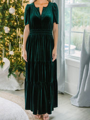 Inrosy robe longue avec velours à volantée v-cou manches courtes élégant mode décontracté de soirée noël