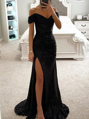 Inrosy longue robe bustier brillante paillette fendu le côté sirene col bateau sans manches élégant de soirée cérémonie