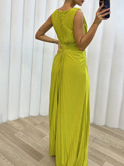 Inrosy longue robe fendu le côté fluide col rond sans manches femme élégant de soirée bal de promo