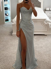 Inrosy robe longue moulante fendu le côté bustier à fines brides sans manches élégant mode femme de soirée