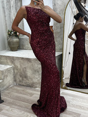 Inrosy robe longue moulante brillante paillette fendu le côté bustier sans manches élégant femme mode bal de promo