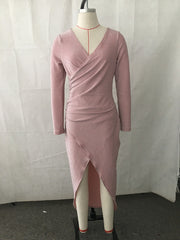 Inrosy mi-longue robe moulante fendu le côté v-cou manches longues femme élégant