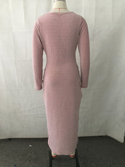 Inrosy mi-longue robe moulante fendu le côté v-cou manches longues femme élégant