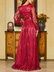 Inrosy longue robe brillante paillette fendu le côté ceinture frange beading v-cou manches bishop longues femme élégant de soirée