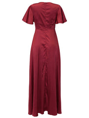 Inrosy robe demoiselle d'honneur v-cou fendu le côté manches courtes femme élégant mode bal de promo cérémonie