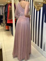 Inrosy robe longue une épaule tulle fendu le côté manches bishop manches longues femme élégant mode bal de promo cérémonie