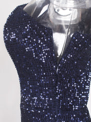 Inrosy robe longue moulante brillante paillette sirene une épaule manches longues femme élégant de soirée invité mariage