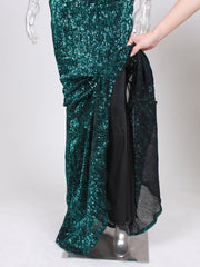 Inrosy robe longue moulante brillante paillette sirene une épaule manches longues femme élégant de soirée invité mariage