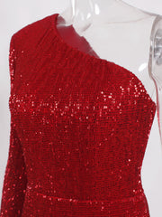 Inrosy robe longue moulante brillante paillette sirene une épaule manches longues femme élégant de soirée invité mariage