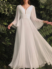 Inrosy robe demoiselle d'honneur fluide plissé v-cou manches trompette manches longues femme médiévale élégant invité mariage