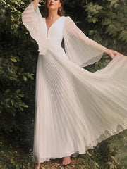 Inrosy robe demoiselle d'honneur fluide plissé v-cou manches trompette manches longues femme médiévale élégant invité mariage