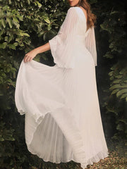 Inrosy robe demoiselle d'honneur fluide plissé v-cou manches trompette manches longues femme médiévale élégant invité mariage