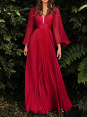 Inrosy robe demoiselle d'honneur fluide plissé v-cou manches trompette manches longues femme médiévale élégant invité mariage