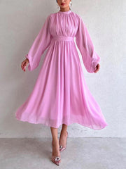 Inrosy robe longue mousseline fluide col rond manches bishop manches longues femme médiévale élégant de soirée pour mariage