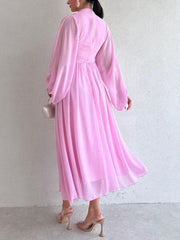 Inrosy robe longue mousseline fluide col rond manches bishop manches longues femme médiévale élégant de soirée pour mariage