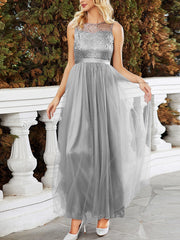 Inrosy robe demoiselle d'honneur tutu tulle col rond sans manches femme élégant mode bal de promo invité mariage