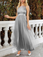 Inrosy robe demoiselle d'honneur tutu tulle col rond sans manches femme élégant mode bal de promo invité mariage