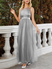 Inrosy robe demoiselle d'honneur tutu tulle col rond sans manches femme élégant mode bal de promo invité mariage