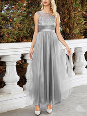 Inrosy robe demoiselle d'honneur tutu tulle col rond sans manches femme élégant mode bal de promo invité mariage