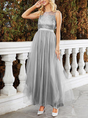 Inrosy robe demoiselle d'honneur tutu tulle col rond sans manches femme élégant mode bal de promo invité mariage