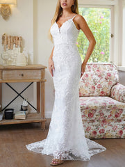 Inrosy robe longue v-cou entelle sirene dos nu sans manches femme élégant de soirée pour mariage champetre