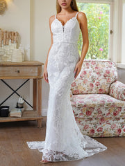 Inrosy robe longue v-cou entelle sirene dos nu sans manches femme élégant de soirée pour mariage champetre