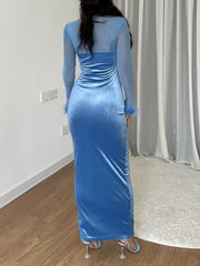 Inrosy robe longue moulante bustier découpes plume col montant manches longues femme casual décontracté de soirée