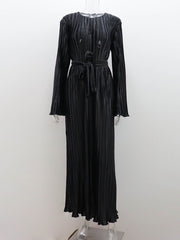 Inrosy robe longue plissé ceinture col rond manches trompette élégant femme décontracté de soirée pour mariage