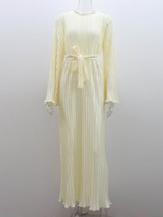 Inrosy robe longue plissé ceinture col rond manches trompette élégant femme décontracté de soirée pour mariage