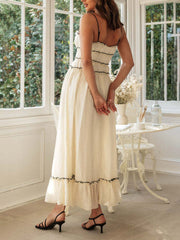 Inrosy robe longue boho bustier à volantée noeud papillon à fines brides sans manches femme doux élégant mode de plage